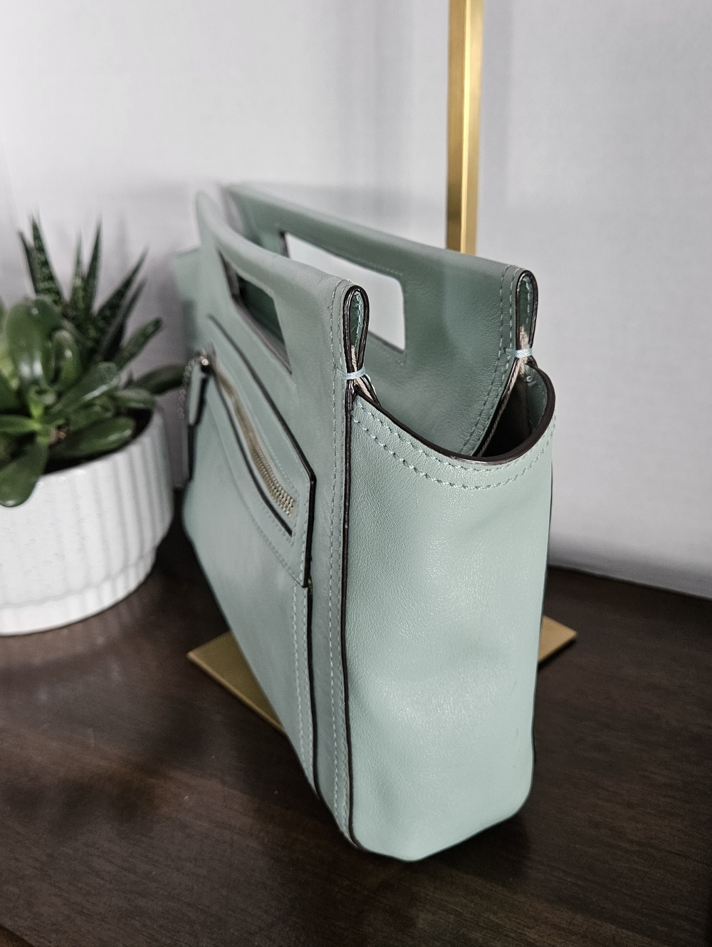 Coach Mint Green Glove Tanned Leather Legacy Basket Clutch Y2k - Picture 6 of 12